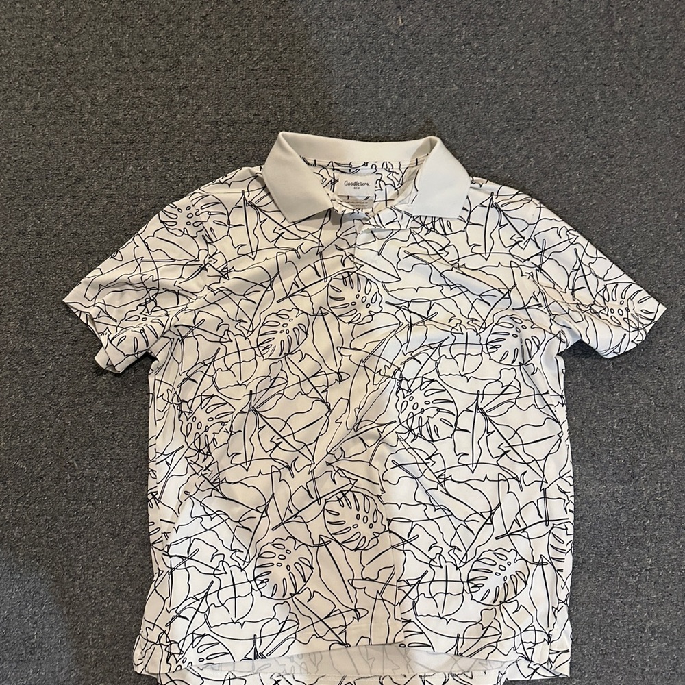 Goodfellow & Co White Polo with Black Abstract Design
